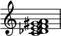  {
\override Score.TimeSignature #'stencil = ##f
\relative c' { 
  \clef treble \time 4/4
  <c des e f gis a>1
} }
