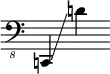 {
       \override SpacingSpanner.strict-note-spacing = ##t
       \set Score.proportionalNotationDuration = #(ly:make-moment 1/8)
       \clef "bass_8" \omit Score.TimeSignature
       \relative c,, {c!4 \glissando d''!}
     }