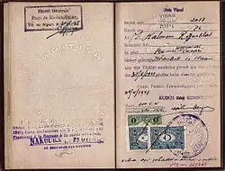 1943 Turkish visa issued to a representative of the Rescue Committee of the Jewish Agency holding British Mandatory Palestine passport in Jerusalem