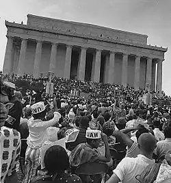 Image 17Civil rights marchers during the March on Washington at the Lincoln Memorial on August 28, 1963 (from History of Washington, D.C.)