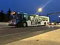 New Flyer D40LFR, painted in Saskatoon Transit's blue paint scheme, with bike rack, received in 2007 from New Flyer.