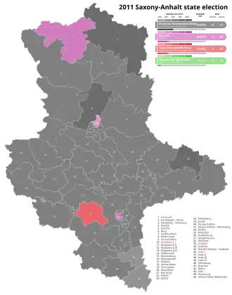 2011 Saxony-Anhalt state election, Black is CDU, Pink is Linke, Red is SPD
