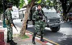Troops at Chang Phueak Gate, Chiang Mai, days after the 2014 Thai coup d'état