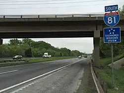 Southbound on I-81 approaching US 11