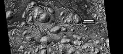 Wide view of layers in Firsoff Crater, as seen by HiRISE under HiWish program.