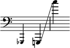 
{
    \override Score.SpacingSpanner.strict-note-spacing = ##t
    \set Score.proportionalNotationDuration = #(ly:make-moment 1/8)
    \override Score.TimeSignature #'stencil = ##f
    \relative c {
        \time 2/4
        \clef bass
        \magnifyMusic 0.7 { ges,4 }
        g4 \glissando c'''
    }
}
