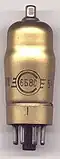 Vacuum tube 6B8S, manufactured in 1954, bearing the "winged С" (cyrillic S) logo of Svetlana