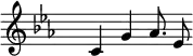 \relative
 { \set Score.tempoHideNote = ##t \tempo 4 = 120 \set Staff.midiInstrument = #"vibraphone"
  \key c \minor
  \time 4/4 \hide Staff.TimeSignature
     c' g' as8. es8
  }