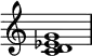  {
\override Score.TimeSignature #'stencil = ##f
\relative c' { 
  \clef treble \time 4/4
  <c d es g>1
} }
