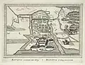 Batavia in 1629 showing an opening in the sea-side wall of the Castle; ornate portal has not been installed in the sea-side wall.