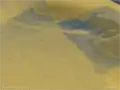ANUGA viewer showing the triangular mesh used for the validation model of the Okushiri island wavetank experiment.
