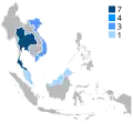 Map shows the number of country which won the tournament from the 1996 ASEAN Championship until present.