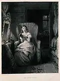 A young woman is sitting in a chair reading a story after Robert William Buss.