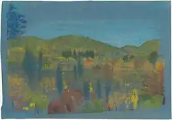 Across the Valley, pastel on bright blue Japanese paper (18.9 x 27&nbsp;cm)