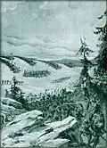 Crusaders near Domažlice flee from the approaching Hussites, unknown year (likely part of a series on the Hussite Wars)