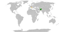 Map indicating locations of Afghanistan and Italy
