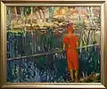 Forest lake with red figure, 1927, Oil, ca. 64x79 cm