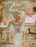 Representation of Amenhotep I as a mummy from the sarcophagus of Neskhons, now located at the Cleveland Museum of Art, Cleveland