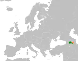 Map indicating locations of Armenia and Artsakh