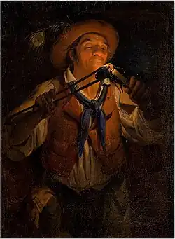 39. Angelo Inganni, Contadino che accende la candela con un tizzone ardente, 1850