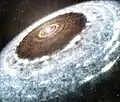 Artist's impression of the water snow line around V883 Orionis, detected with ALMA