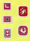 Examples of both modern and traditional shapes embroidered in a monochrome style