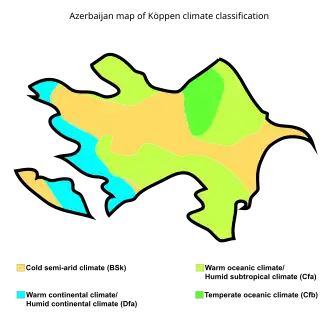 Image 32Azerbaijan map of Köppen climate classification zones (from Geography of Azerbaijan)