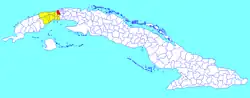 Bauta municipality (red) within Artemisa Province (yellow) and Cuba