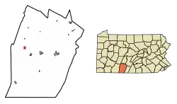 Location of Schellsburg in Bedford County, Pennsylvania.