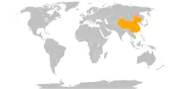 Map indicating locations of Belize and China