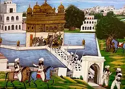 Bhai Sukha and Bhai Mehtab Singh confront Massa Ranghar