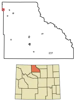 Location of Deaver in Big Horn County, Wyoming.
