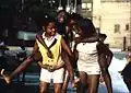 "Black youngsters cool off with fire hydrant water on Chicago's South Side in the Woodlawn community. The kids don't go to the city beaches and use the fire hydrants to cool off instead. It's a tradition in the community, comprised of very low income people. The area has high crime and fire records. From 1960 to 1970 the percentage of Chicago blacks with income of $7,000 or more jumped from 26% to 58%." – June 1973. Photograph by John H. White