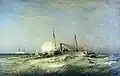 Fight of the steamer Vesta with the Turkish battleship Fethi-Butland in the Black Sea, 11 July 1877 (1878 painting) Central Naval Museum