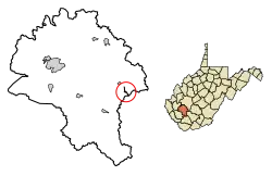 Location of Whitesville in Boone County, West Virginia.