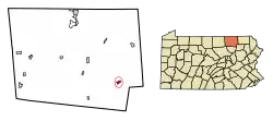Location of Wyalusing in Bradford County, Pennsylvania.