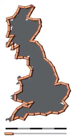 Britain measured using a 50&nbsp;km linear measurement