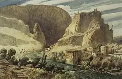 Paul Huet, Fontaine de Vaucluse, ca. 1839, watercolor, 28.9 × 44.5&nbsp;cm. Brooklyn Museum