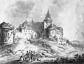 Remnants of the walls from the side of Wałowa Street in 1800 according to Vogel, with the visible bastion and the Princely Tower