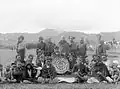 A Karo people (Indonesia) orchestra with Sibayak in the background