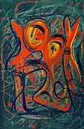 CAMPFIRE LYRICS, Acrylic on Arches, exhibited at "The Last Waltz", Greek Cultural Center, Stockholm, Sweden, 1999. Copyright 1990 James Pollock.