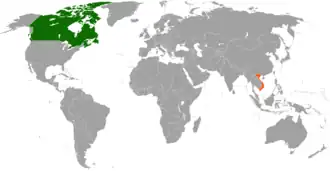 Map indicating locations of Canada and Vietnam