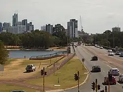 Photograph of view down the Causeway towards East Perth