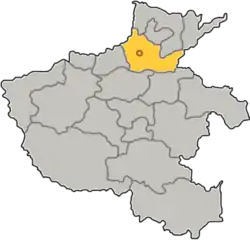 Xinxiang's location in Henan province
