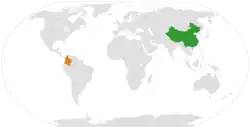 Map indicating locations of China and Colombia