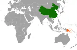 Map indicating locations of China and Papua New Guinea