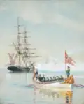 Scene with saluting at Dragør for King Christian IX, Queen Louise, Tsar of Russia Alexander III and Empress Dagmar (1888)
