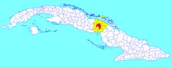 Ciro Redondo municipality (red) within Ciego de Ávila Province (yellow) and Cuba