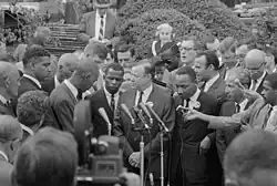 Image 13Leaders of the March on Washington speak to the news media after meeting with President Kennedy at the White House. (from March on Washington)