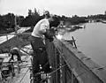 Cocoon House (Construction - Welding steel roof straps, 1951)